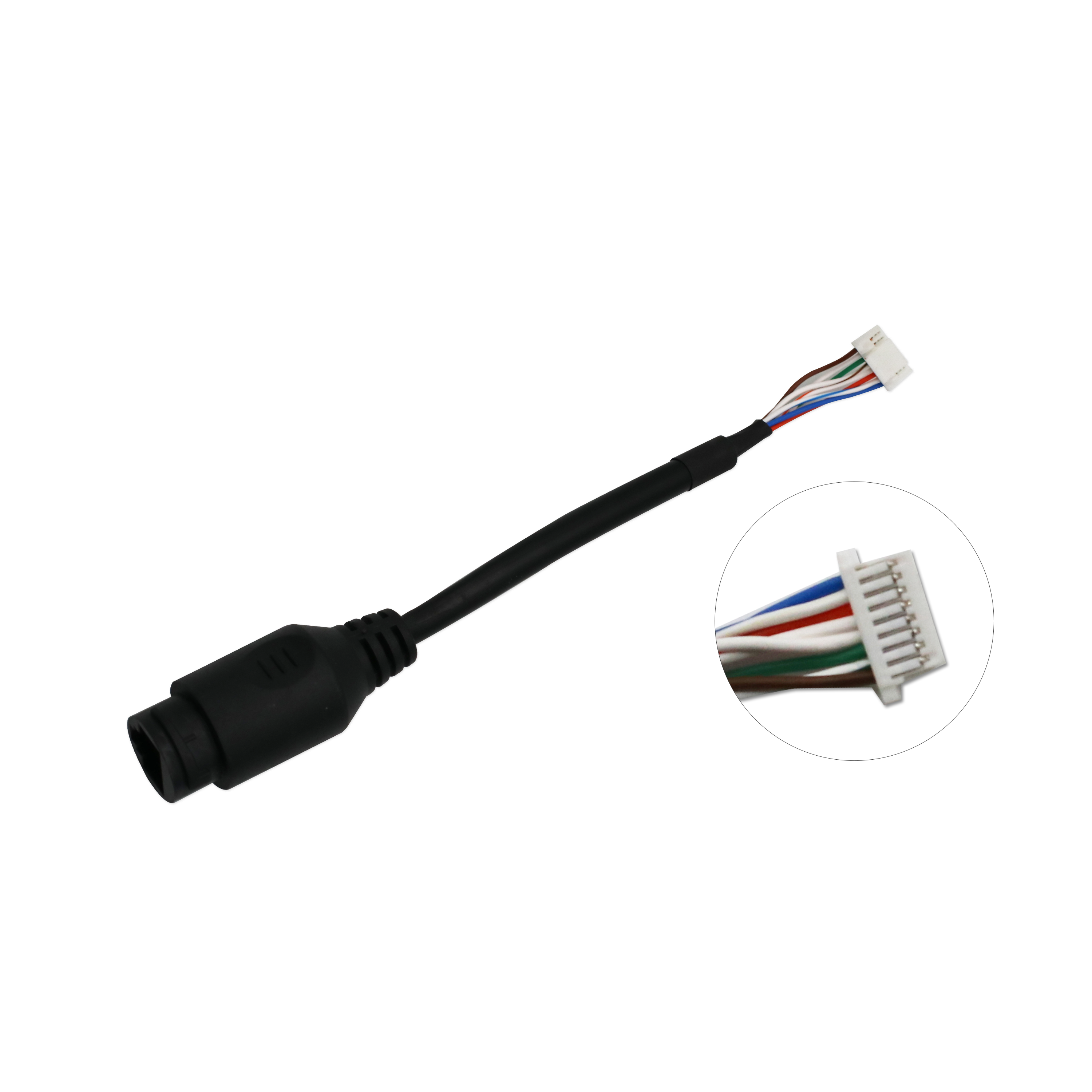 Isolated view of 8-pin to RJ45 sync adaptor cable for Astra 2 and Gemini 330 series multi-camera network alignment.