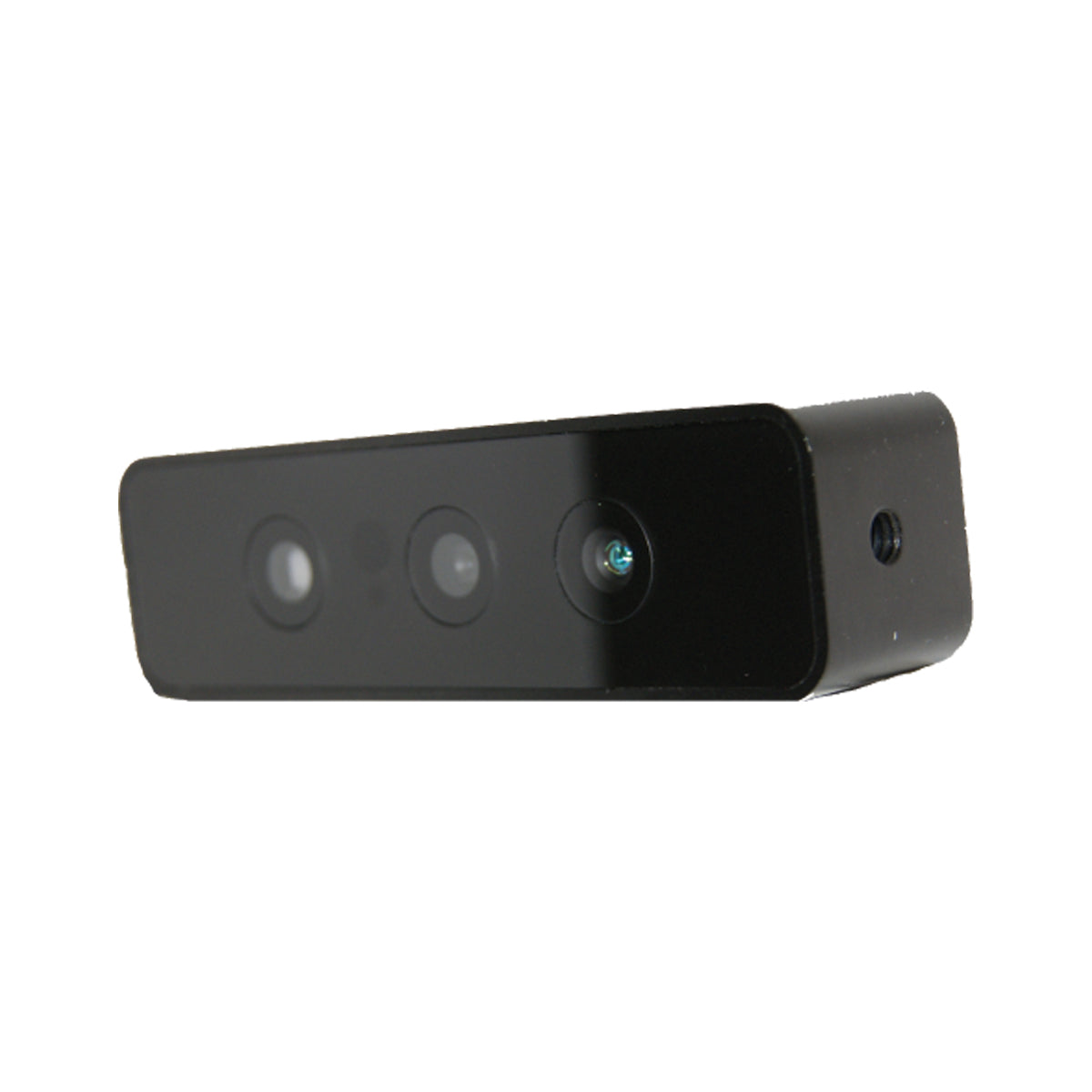 Isolated angled view of DuriPOD black aluminum metal case protecting Astra Mini 3D module from dust.