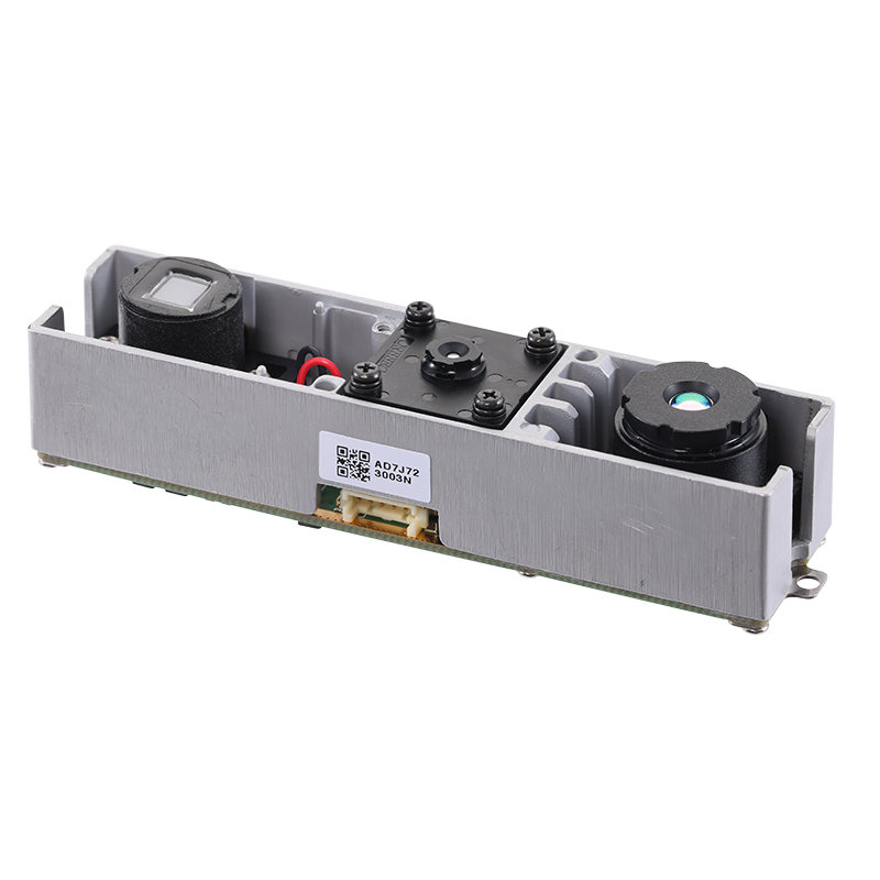 Rear angled photo of Astra+ Mini enclosure detailing the USB 2.0 interface and serial tracking code.