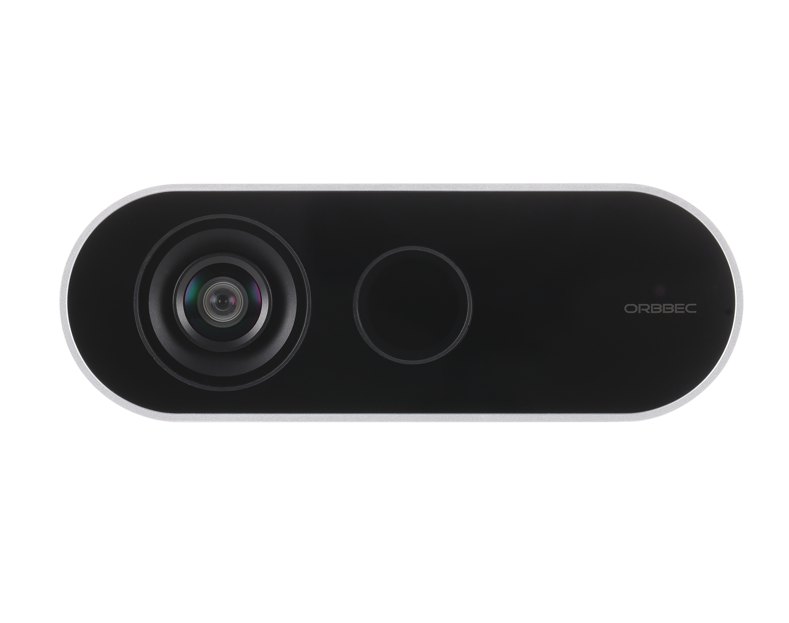Close-up front view of Orbbec Femto Bolt 3D camera lens array, featuring a wide 120-degree FOV for AI vision development.