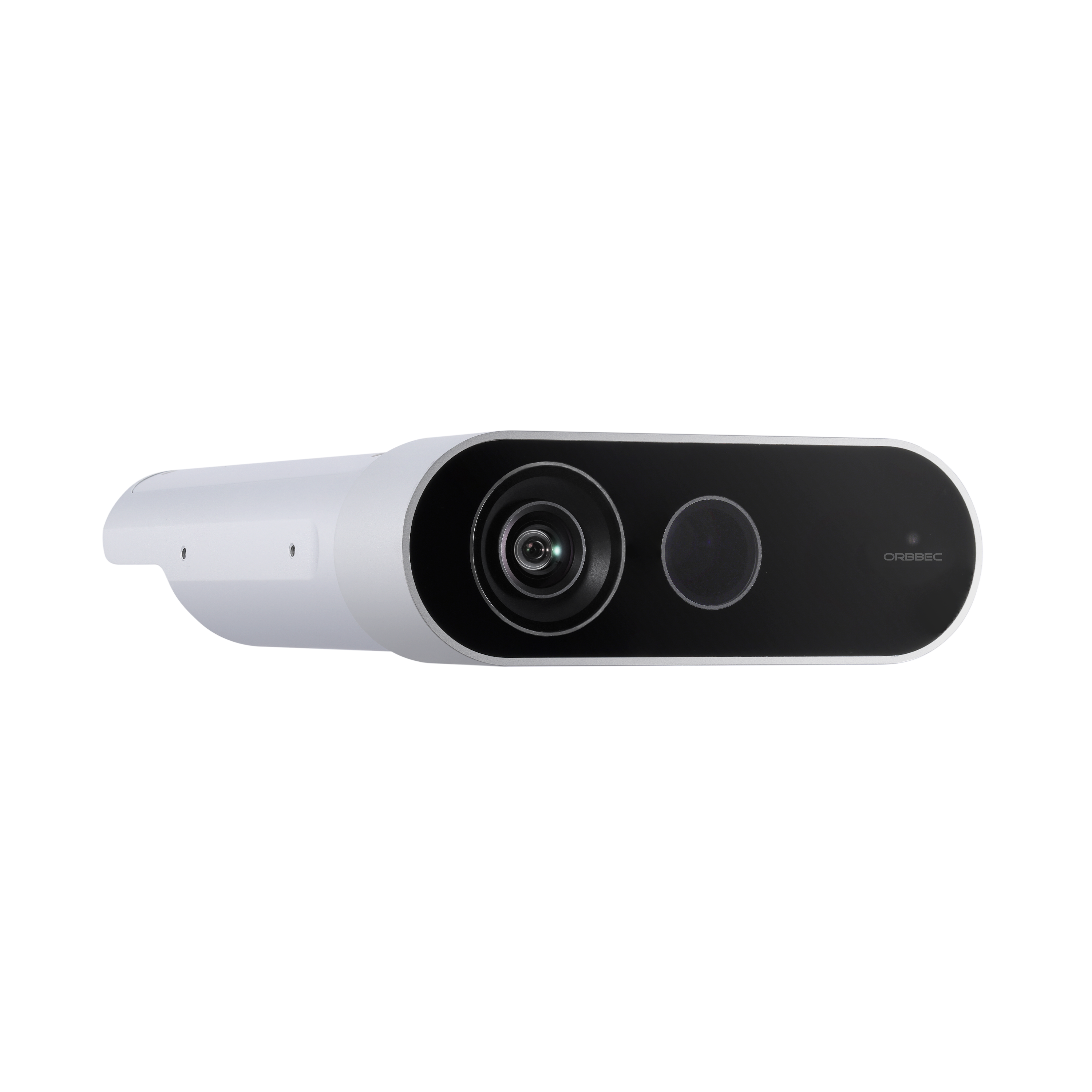 Left side view of Orbbec Femto Mega multi-mode depth camera, a fully compatible Microsoft Azure Kinect alternative.