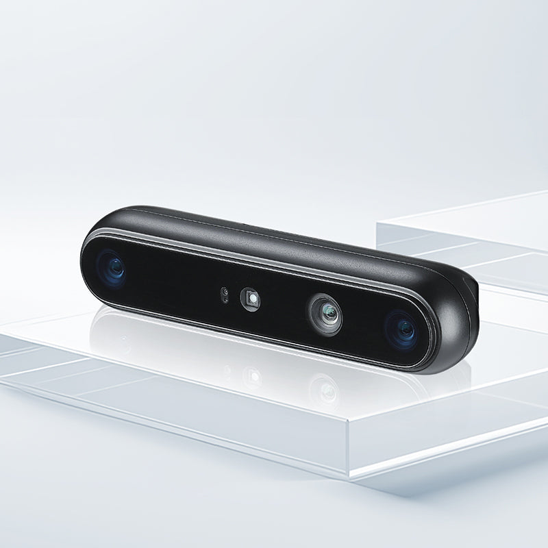 Angled promotional view of Orbbec Gemini 335L 3D camera delivering outstanding depth performance for dynamic environments.
