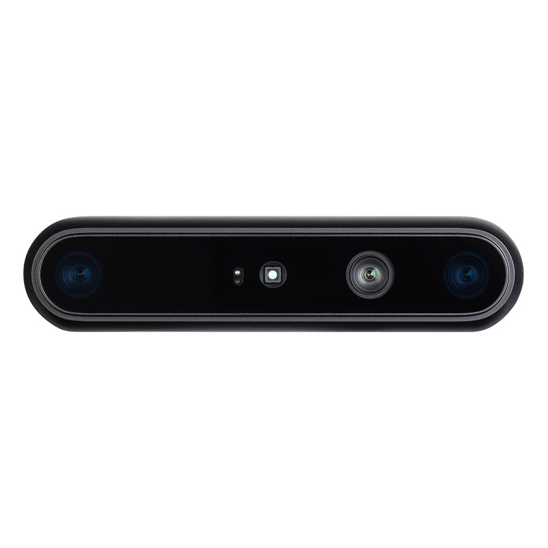 Front view of Orbbec Gemini 335Le stereo vision 3D camera featuring an IP67 ruggedized industrial housing.