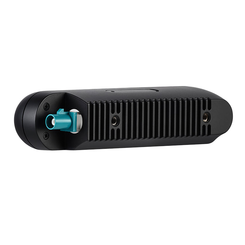 Rear angled view of Orbbec Gemini 335Lg GMSL2 FAKRA 3D camera showcasing secure connector to prevent disconnections.