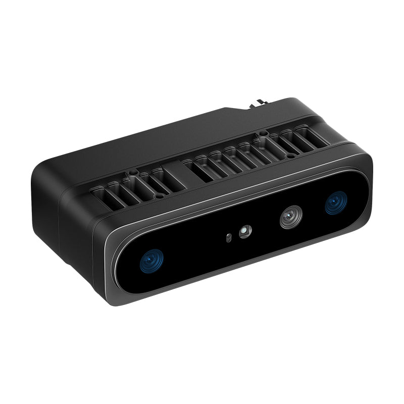 Left elevated view of Gemini 435Le 3D sensor showing the IP67 rugged enclosure built for outdoor path planning.