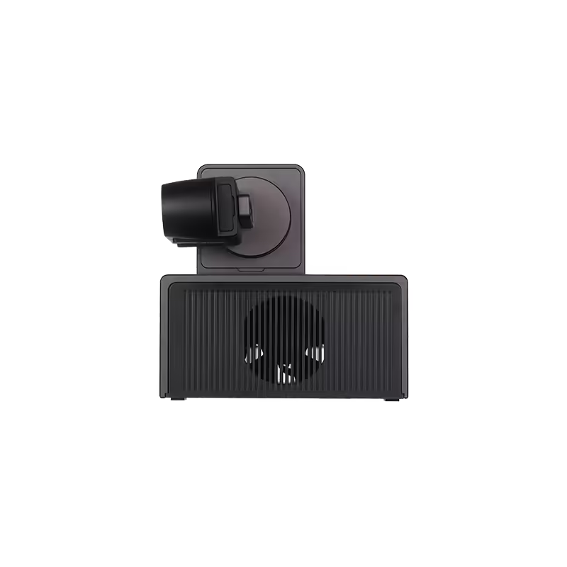 Side profile view of Persee N1 enclosure highlighting the integrated cooling fan and air vent layout.