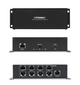 Multi-view photo of Sync Hub Pro showcasing the mountable industrial enclosure with RJ45 ports and switchable voltage.