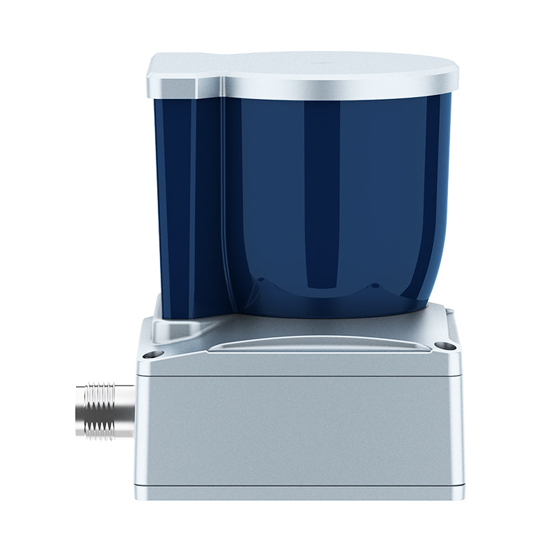 Side elevation view of Pulsar ME450 housing demonstrating the 65mm compact square base footprint for robot routing.